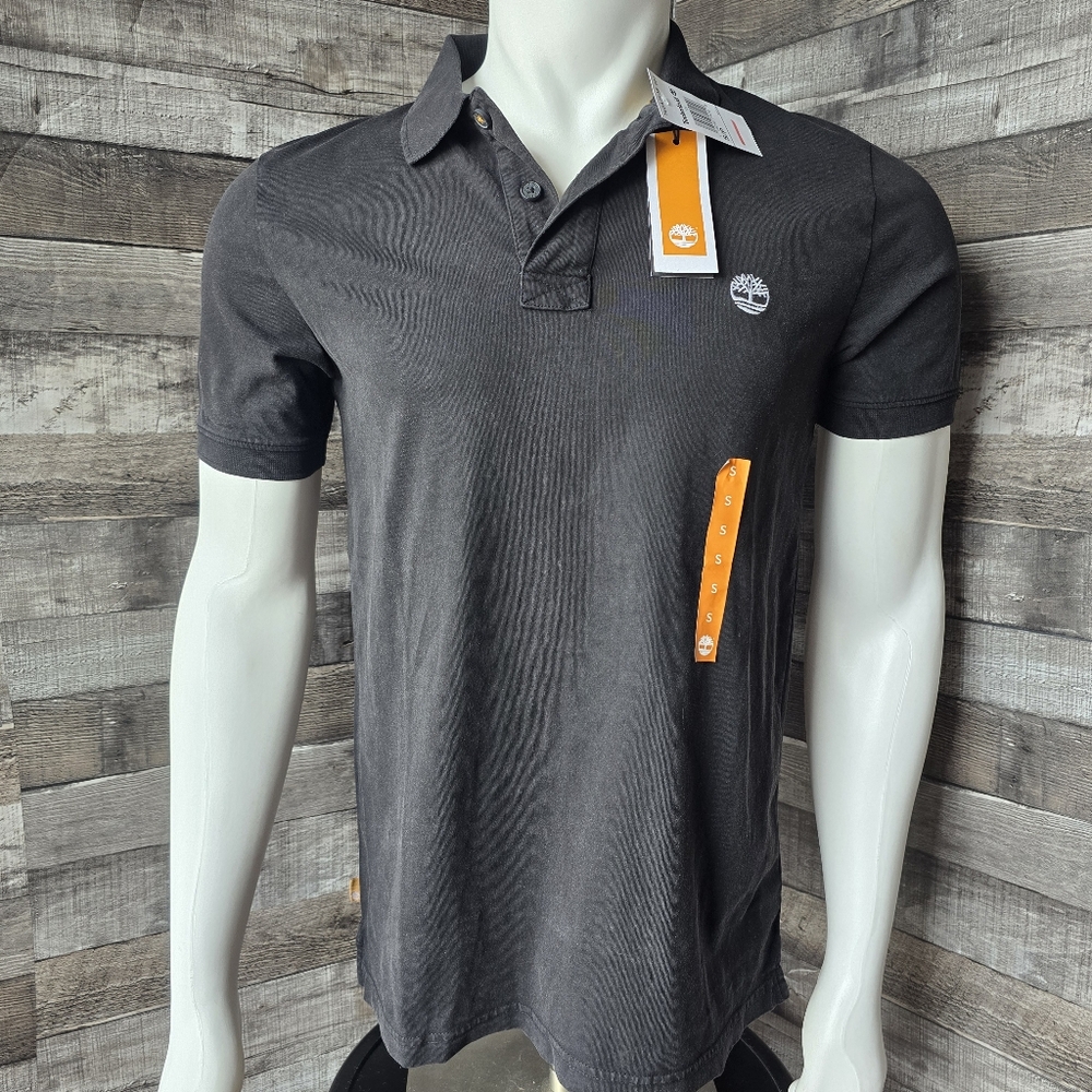 Timberland Black Short Sleeved Cotton Polo Shirt Mens Small Regular Fit NWT